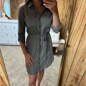 Asymmetrical stripped button up dress, size S.